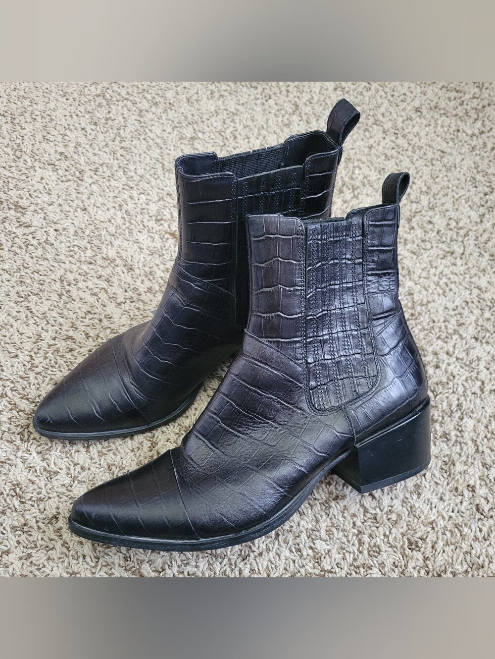 Vagabond Marja Croc Embossed Black Leather Chelsea Boots Shoes Block Heel 40 8.5